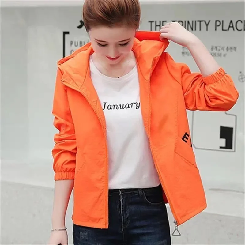 2024 New Women Jacket Spring Summer Thin Coat Oversized Women's Zipper Hooded Outwear Casual Loose Female Windbreaker