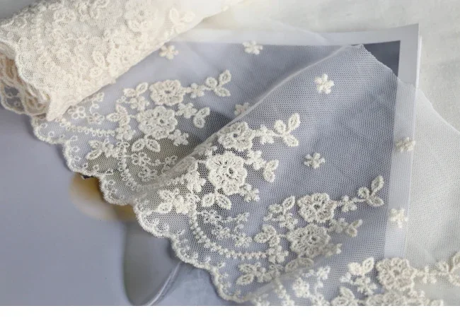 Width:13cm (5.20 inch) Good Quality Flower Cotton Lace DIY Embroidery Laces for Dress Curtain Sewing Accessories(SS-4018)