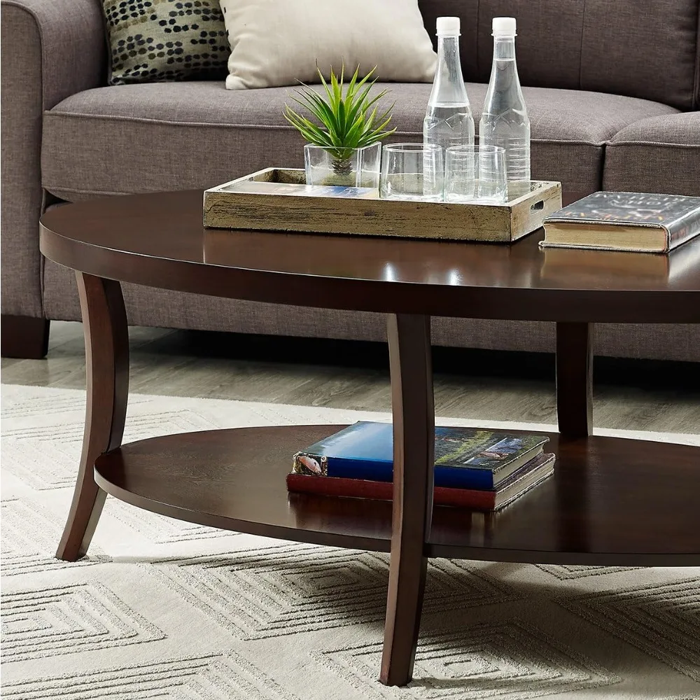Perth Contemporary Oval Coffee Table with Shelf, Espresso