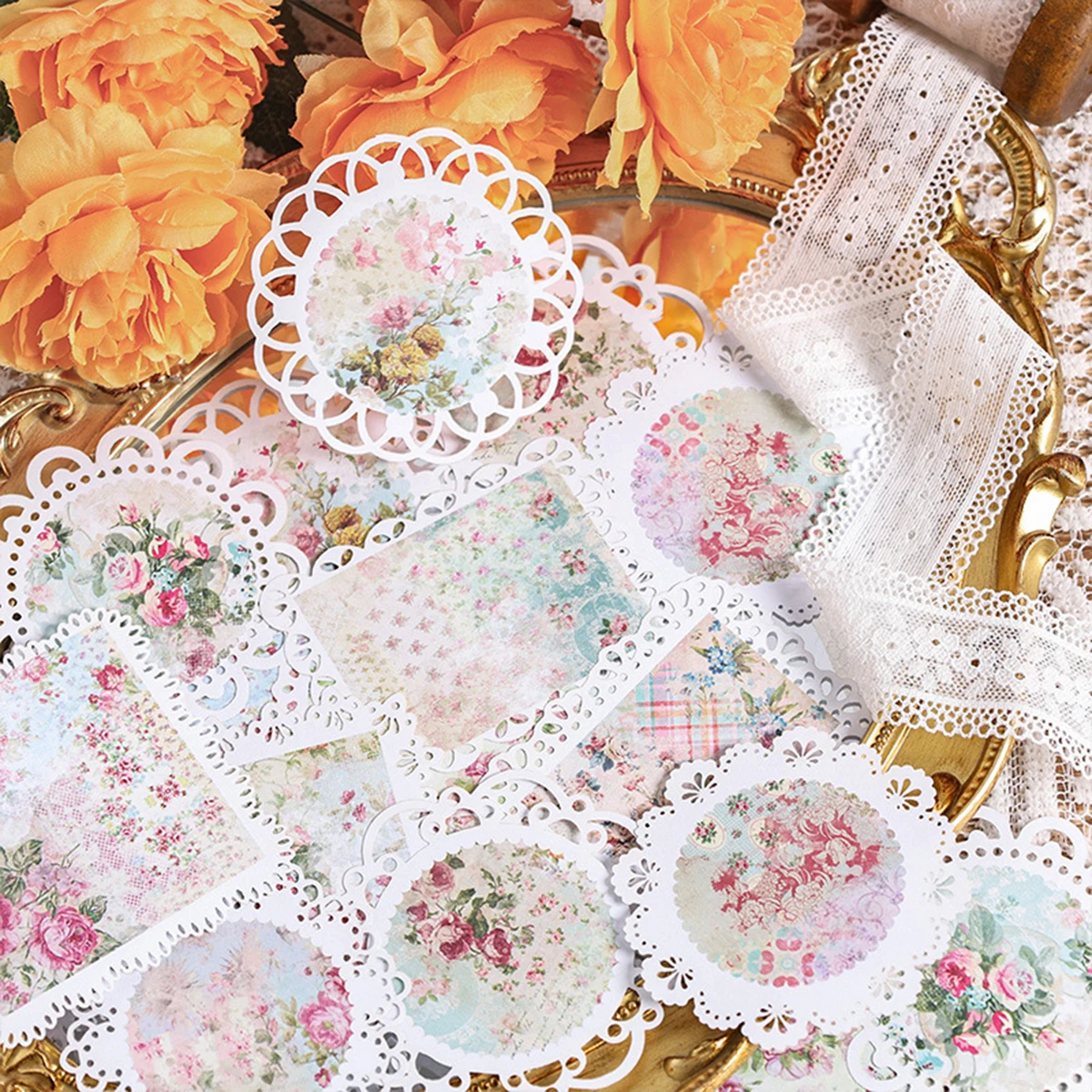 20枚入り、接着剤不要のヴィンテージ風花柄ペーパーセット - - Scrapbooking のレビューと価格