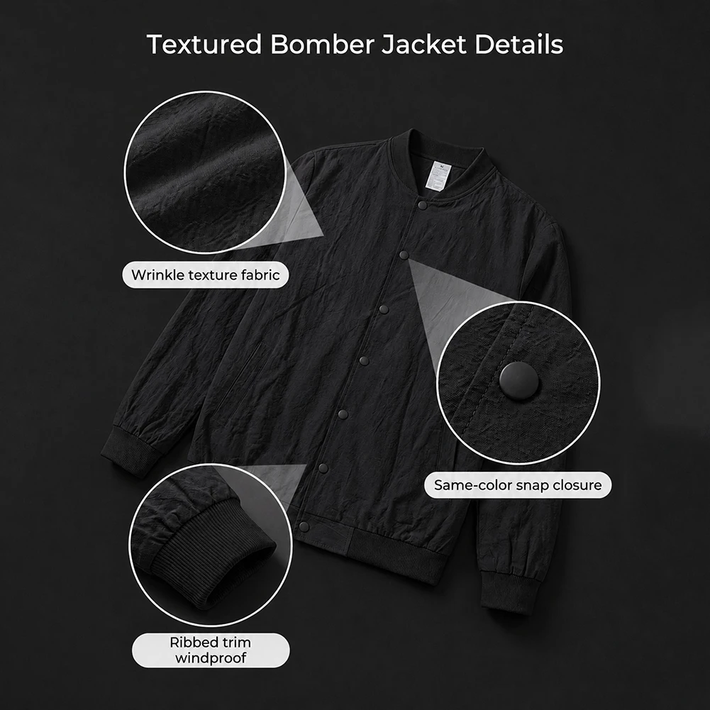 Men's Windproof Light Jacket with Baseball Collar Designed for Men's Daily Wear Walking Travel and Outdoor Use