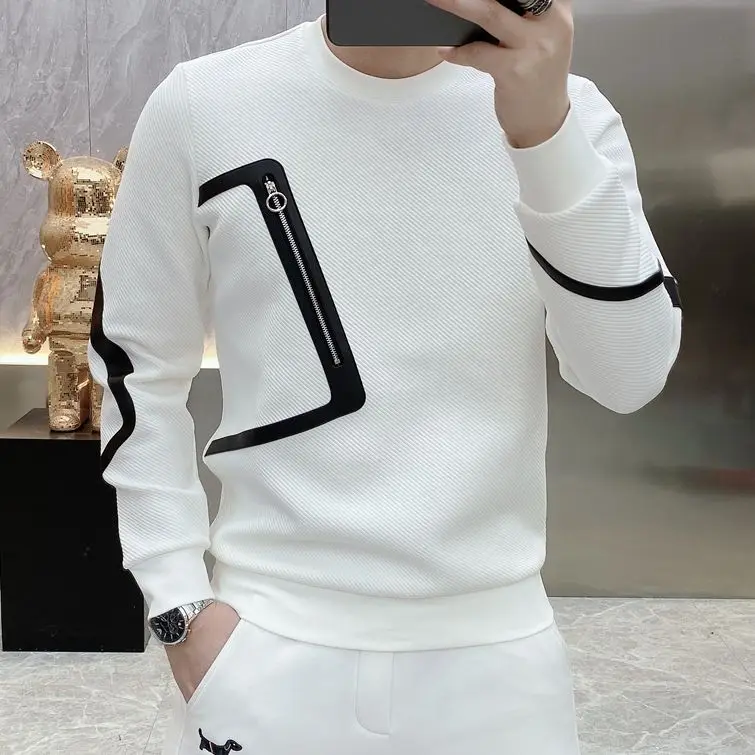 

New High-end Zipper Design Men's Sweater 2025 Popular Korean Version Trendy Fashion Jacquard Sweater Men's Long-sleeved Shirt