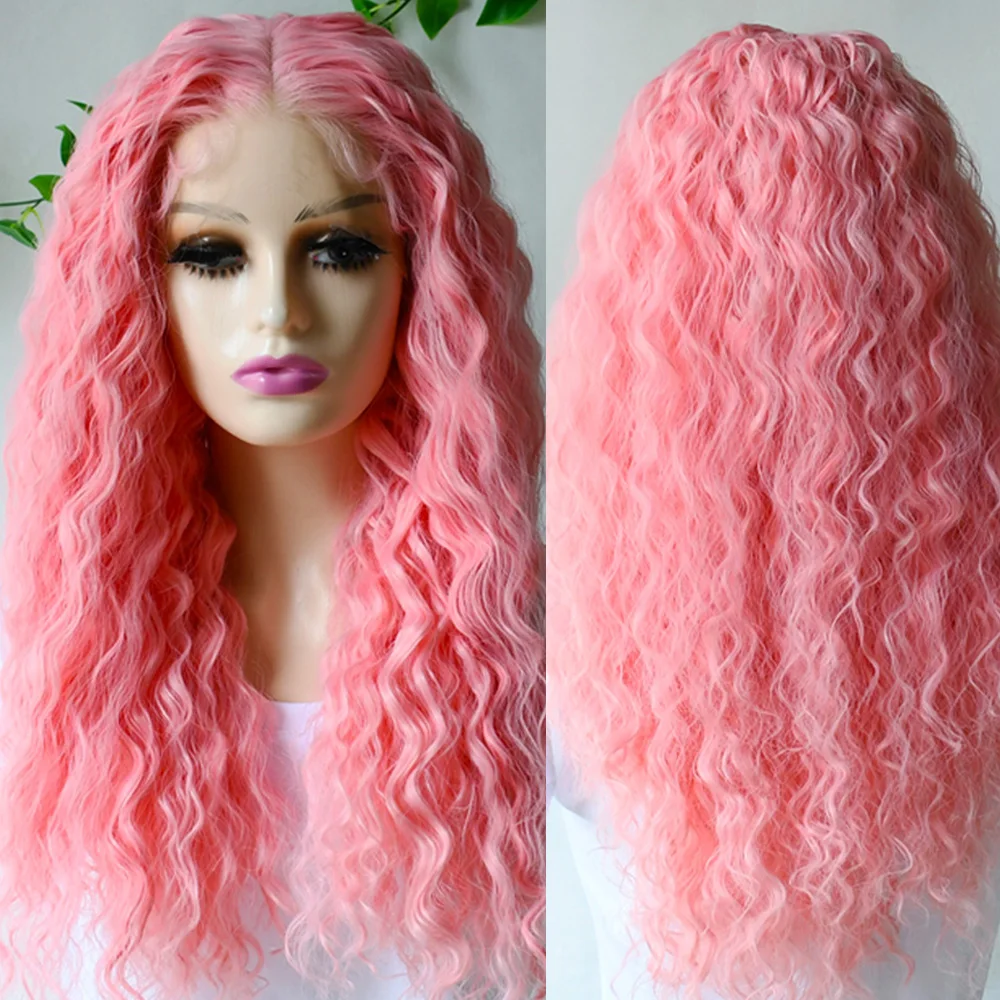 الوردي الاصطناعية الدانتيل شعر مستعار أمامي غلويليس 13x4 طويل مجعد الدانتيل الجبهة الباروكات للنساء رقيق سميكة كبيرة حجم تأثيري الطرف