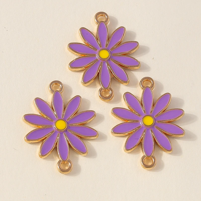 Leslie 10 Stück doppelseitige bunte Gänseblümchen-Blumenanhänger mit zwei Löchern für die Schmuckherstellung, Armband, Halskette, DIY-Schlüsselanhänger – Detail 5