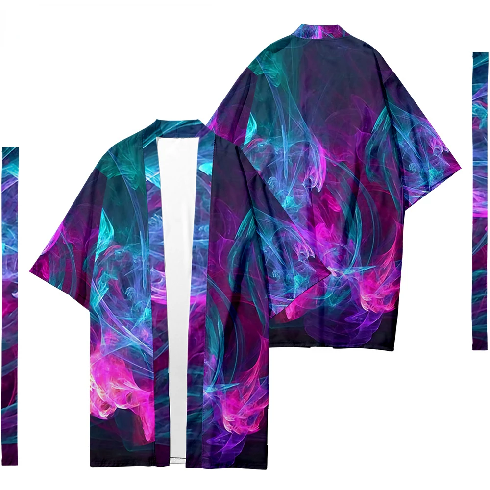 

Long Kimono Men's Cardigan Fashion Women Flame Light Pattern Kimono Shirt Samurai Kimono Yukata Jacket Yukata Cosplay Costume