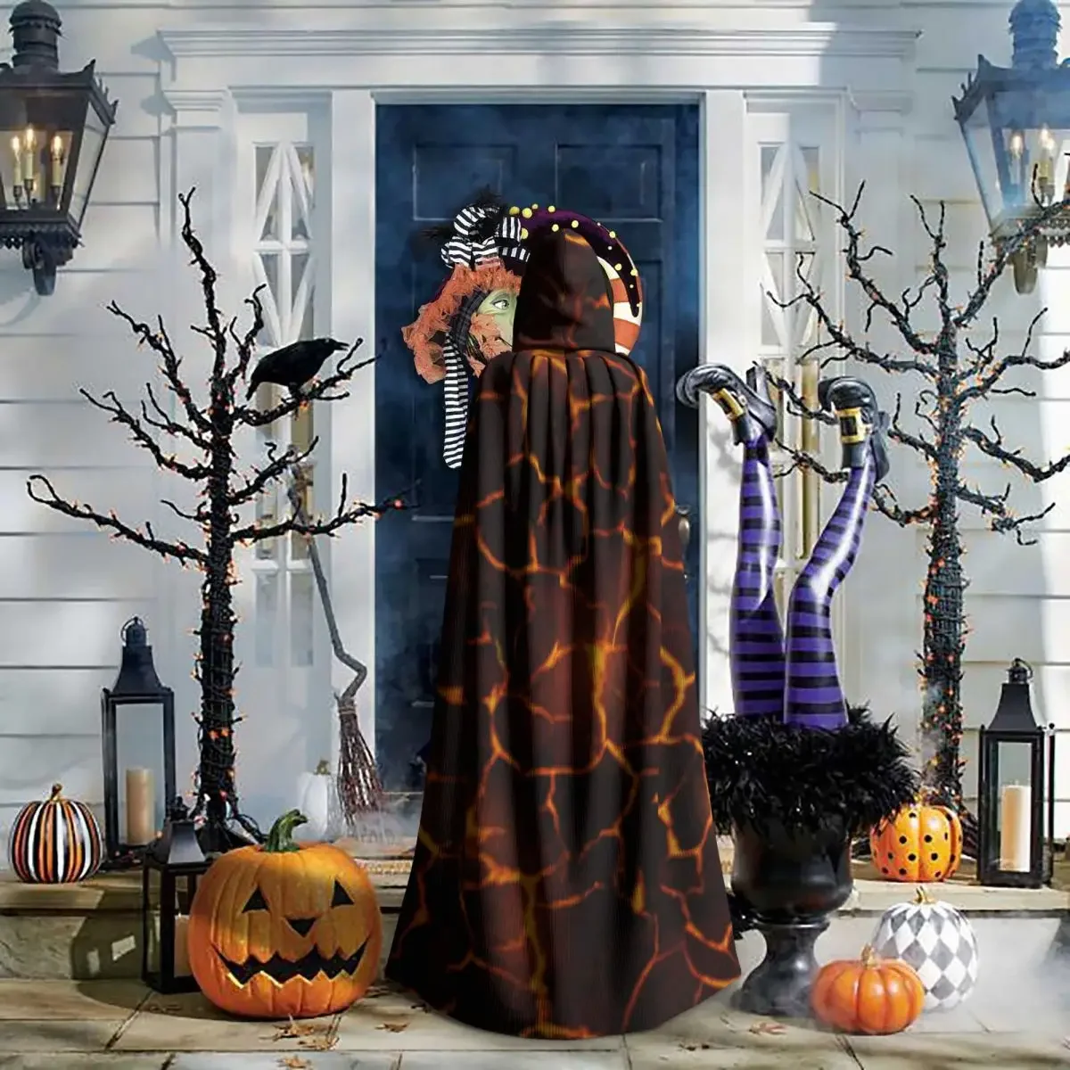 Adult Vampire Cape Hooded Robe Molten Lava Pattern Halloween Full Length Cosplay image 6