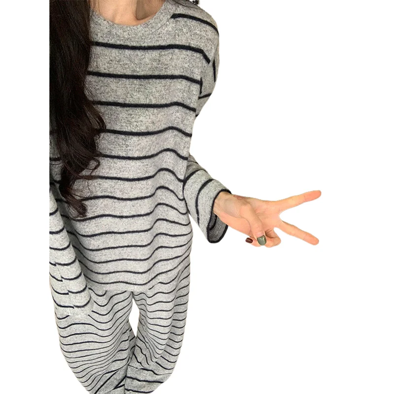 

Women's Clothing Minimalist Stripe Velvet Fleece Pajamas Spring Loose Comfortable Keep Warm Homewear Suit Wearable As Outerwear