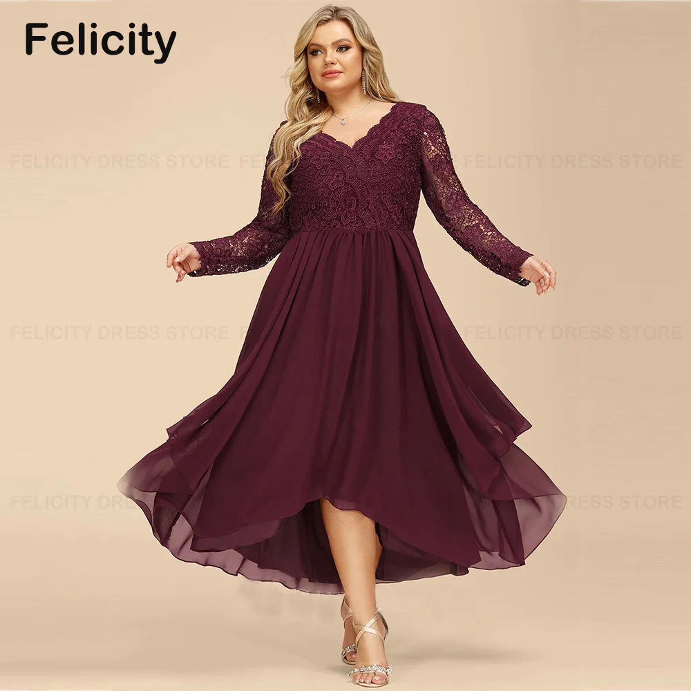 

Elegant Plus Size Mother of the Bride Dresses 2023 A-line V-Neck Asymmetrical Chiffon Wedding Guest Dresses فستان حفلات الزفاف