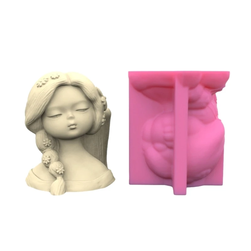 

MXME Silicone Mold for Concrete Flower Pots Side Hair Girl Planter Mold Pen Holder