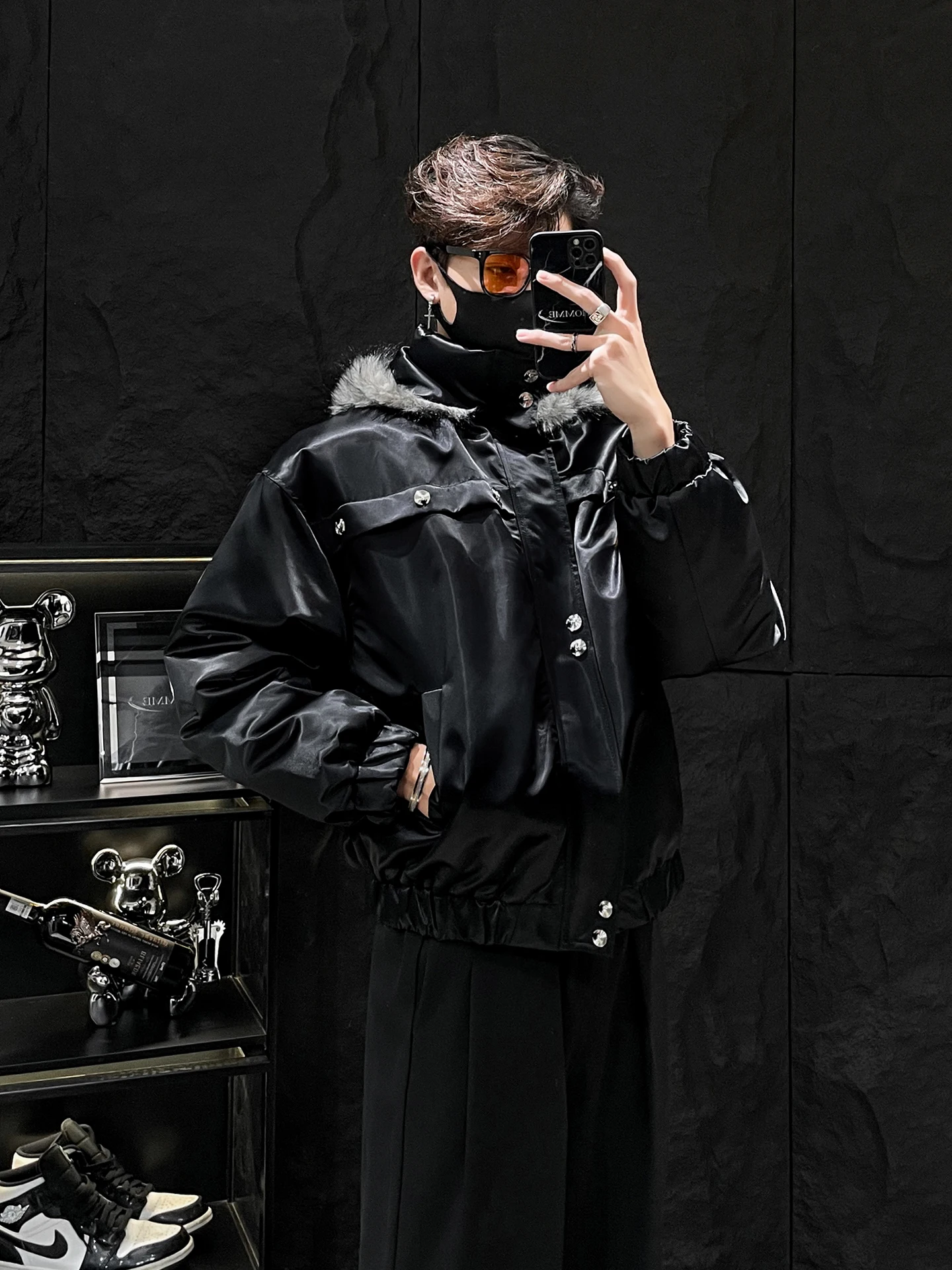 

HOMME Мужская свободная куртка с капюшоном и меховым воротником, теплое хлопковое пальто, молодежная модная повседневная одежда, длинная свевая молния C...