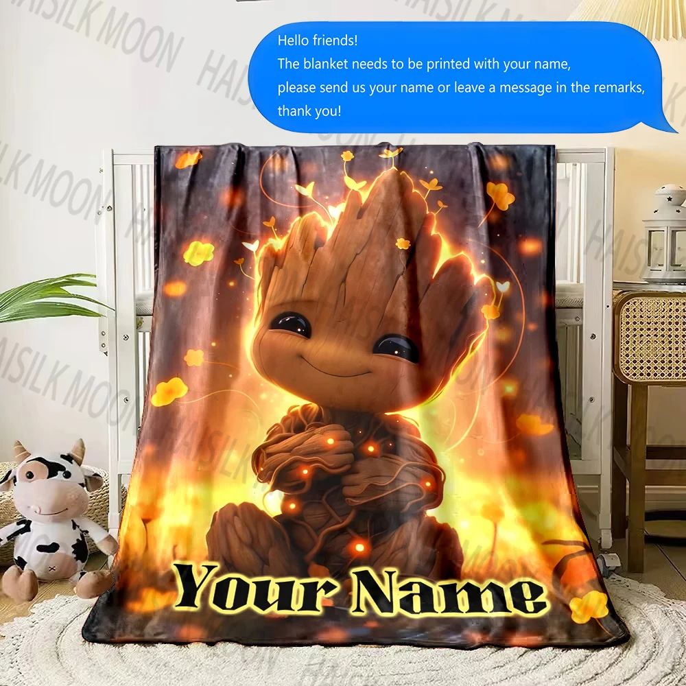 Custom Name Blanket Marvel Groot Print, for Sofa, Bed, Travel, Camping, Living Room, Office, Chair, and Bed Soft Warm Balankets