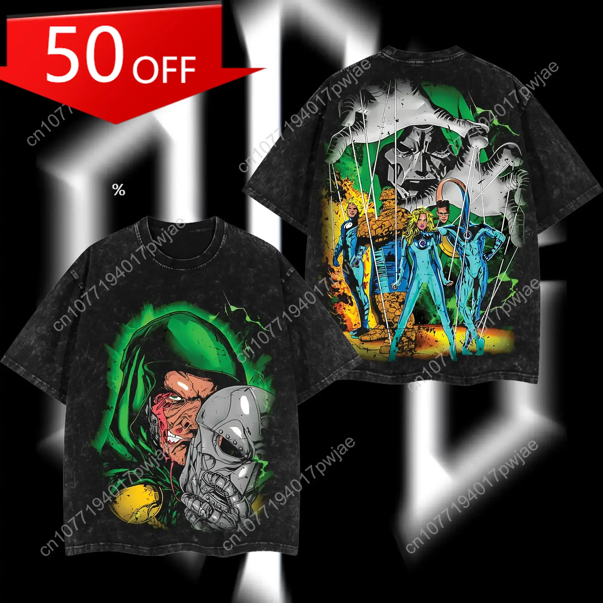

Marvel Superstyle Dr.Doom "The Masked Tyrant" Doctor Doom MCU Comics Edition Double Oversize Lightweight Acid Washed Tee Hoodie