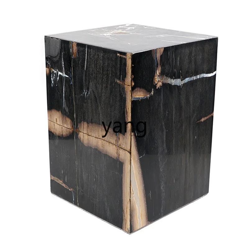 LH， Modern Hotel Home Furnishing Fossil Wood Splicing Stool Square Stool Black and White Pattern