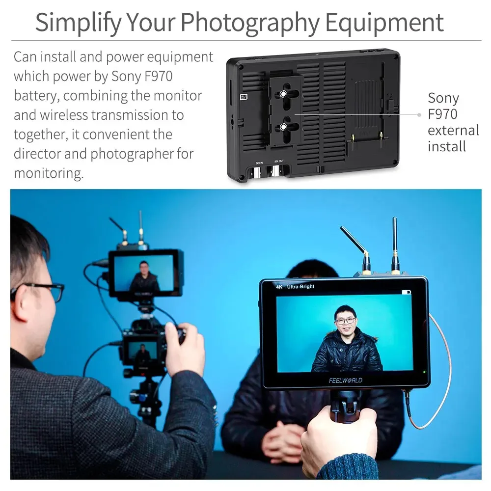 

FEELWORLD LUT7S PRO 7" 3G-SDI 4K HDMI Input Output 2200nit IPS 3D LUT HDR Touch Screen F970 Kit 1920x1200 Monitor