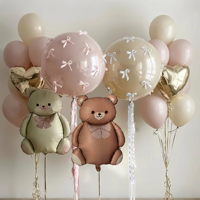 Cartoon Bear Transparent Bobo Balloon Set with DIY Bow for Mother's Day, Birthday, 2025 Graduation Season Shower Party