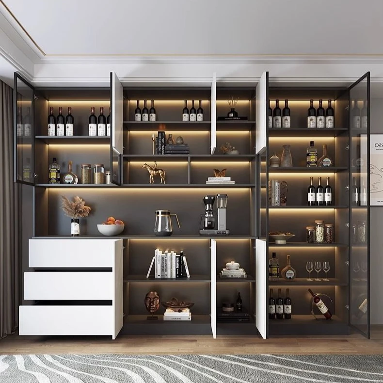 

Wooden Wall Wine Cabinet Living Room Modern Simplicity High Wine Cabinet Home Storage Botellero Vino Restaurant Furniture QF50JG