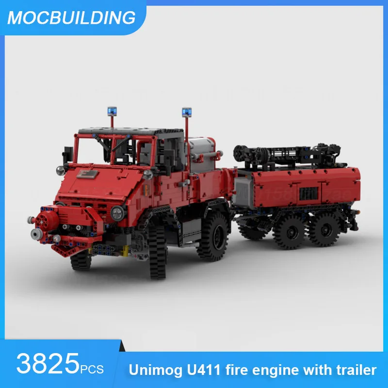 MOC Building Blocks Unimog U411 Fire Engine with Trailer DIY Assemble Bricks Educational Collection Creative Toys Gifts 3825PCS