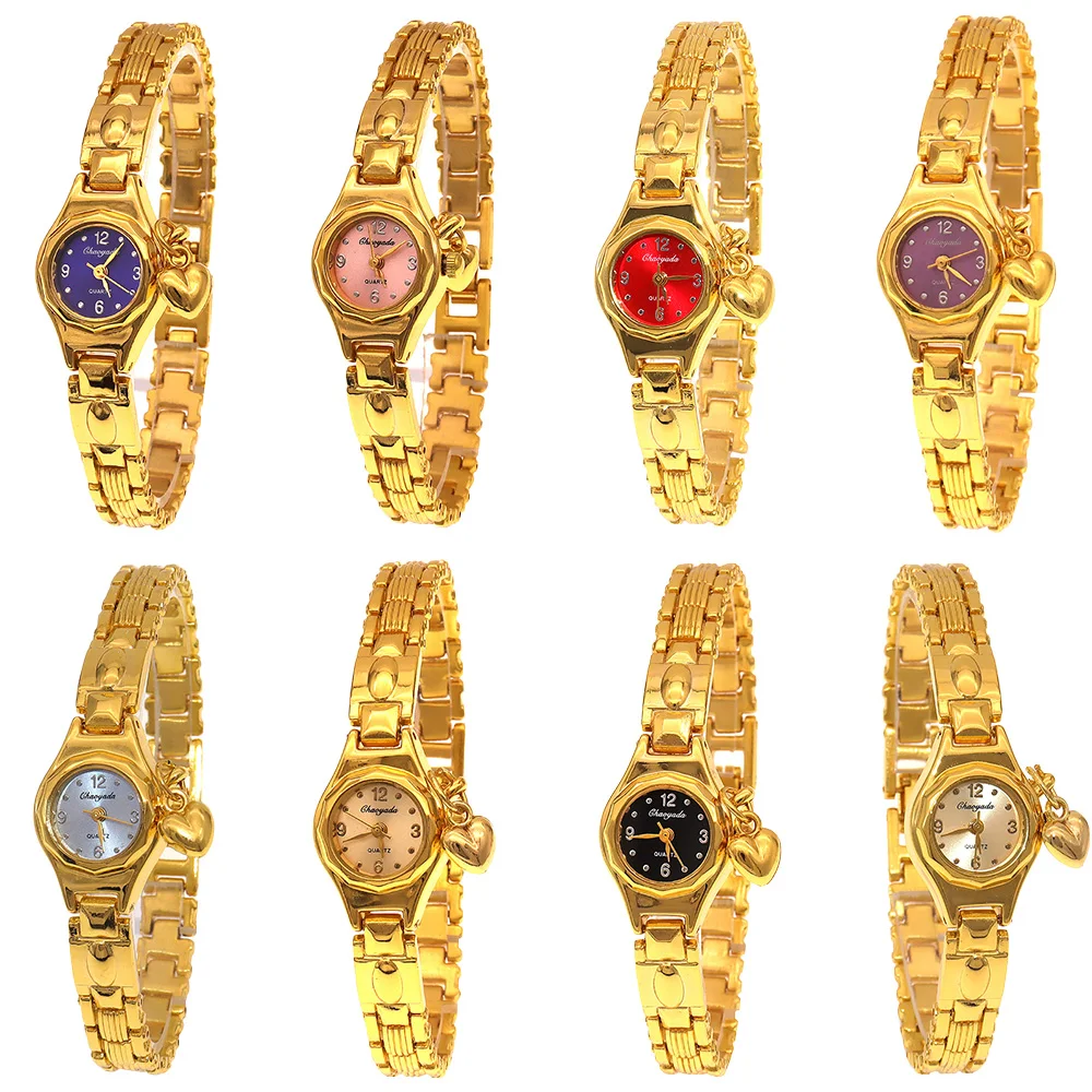 8 قطع ساعة ذهبية فاخرة للنساء بمينا صغير وساعة يد نسائية أنيقة وساعة نسائية عصرية