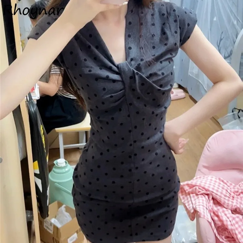 Short Sleeve Dresses for Women Summer Elegant Clothing Fashion Mini Hotsweet Casual Simple Korea Style Design Skinny Soft Daily