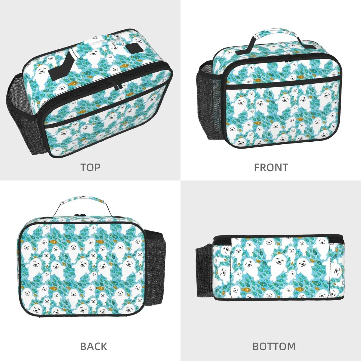 Kawaii Cute Seal And Fish In Water Insulated Lunch Bag for Women Kids Leakproof Food Boxes Thermal Lunch Box Tote