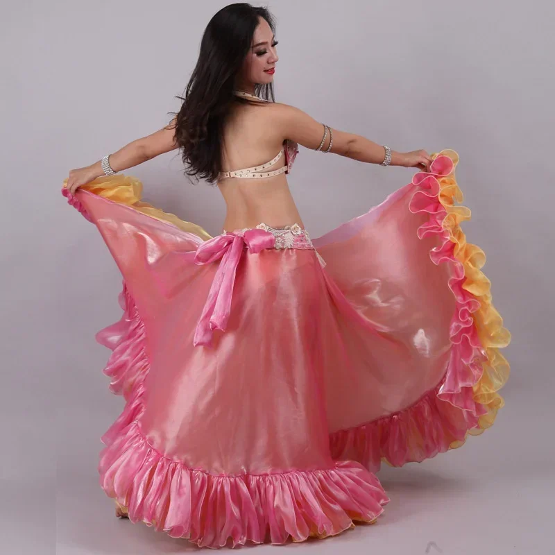 Luxury Adult Bellydance Clothing Diamond New Indian Dance Three-piece Set Skirts Modern Dancing Performance Dress Bra Skirt Belt