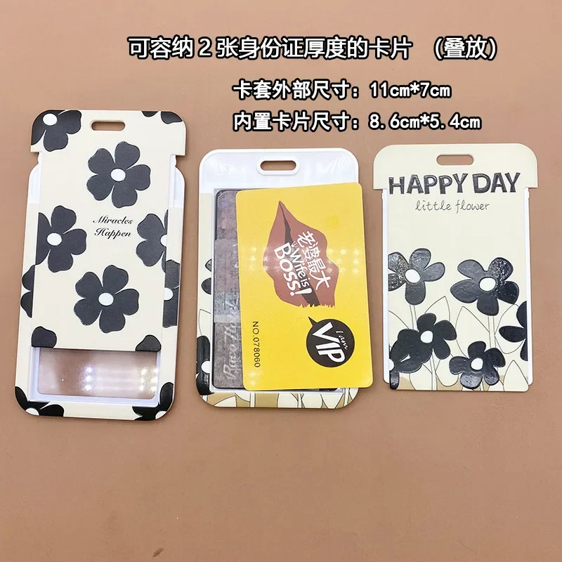 1 Pcs Simple And Fresh Flower Student Card Bus Access Protection Card Holder ABS Plastic Neck Rope Card Cover