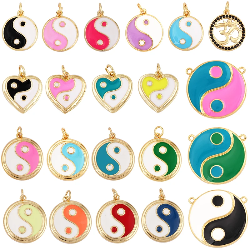 Enamel Taiji Gongfu Charm , 18K Real Gold Plated Colour,Necklace Bracelet Pendant for Handmade Jewelry Supplies L07