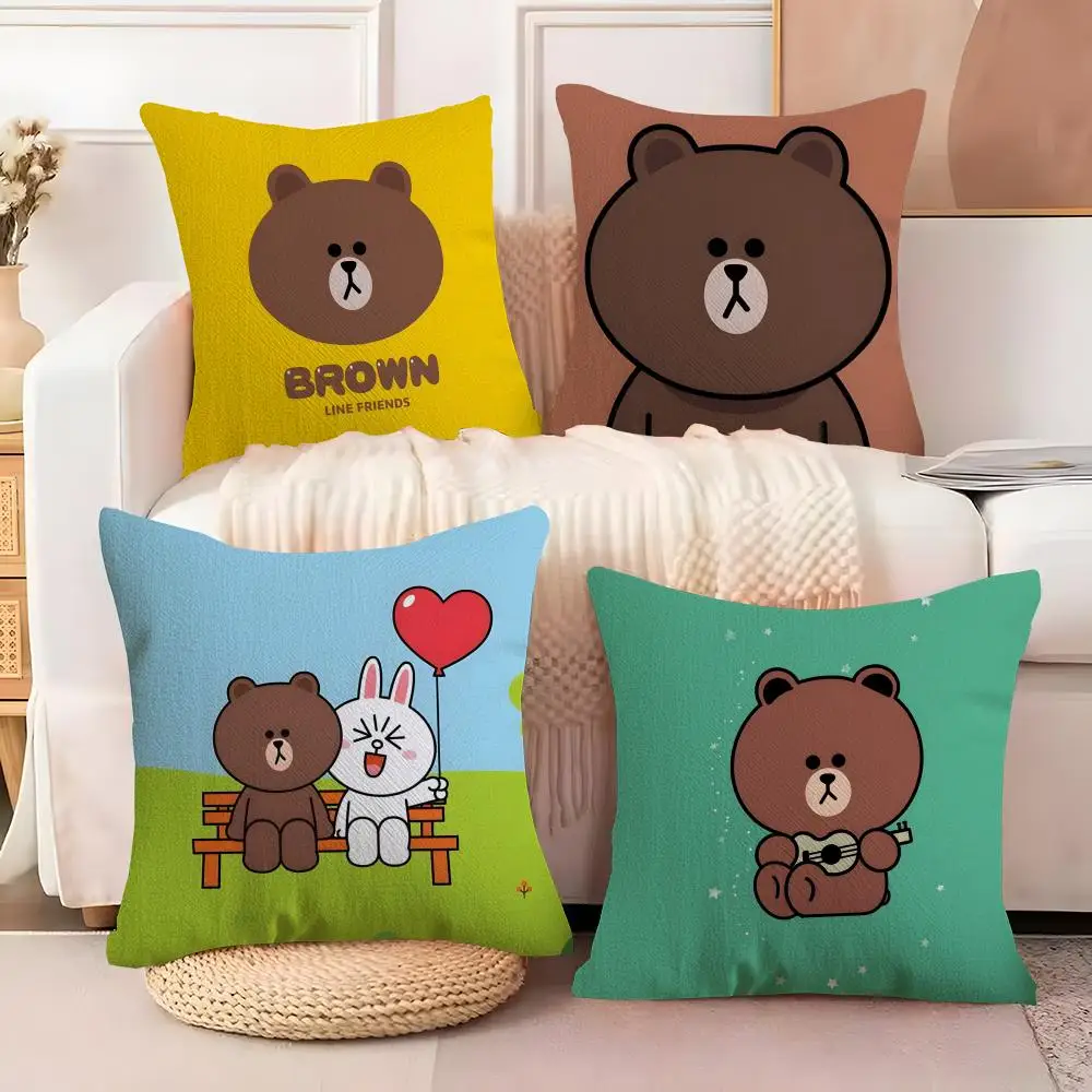 Cartoon Cute Bear l-LINE F-Friends Kissenbezug Anti-Dustmite-Kissenbezug Unsichtbarer Reißverschluss seidiger kurzer Plüsch Sofakissenbezug