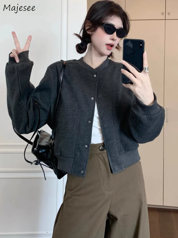 

Однотонные женские куртки с длинным рукавом, весенние свободные куртки в корейском стиле, универсальные минималистичные повседневные уличные женские куртки Ulzzang, популярные