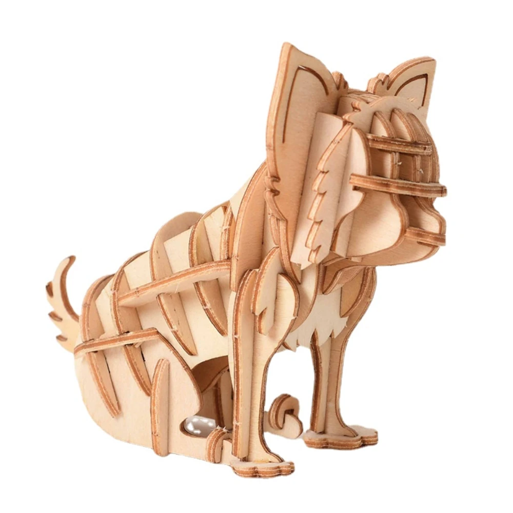 3D Chihuahua Wooden Puzzles Toys Building Blocks Kits Animal Shaped Paintable Models Montessori DIY Assembly Dogs for Kids Adult