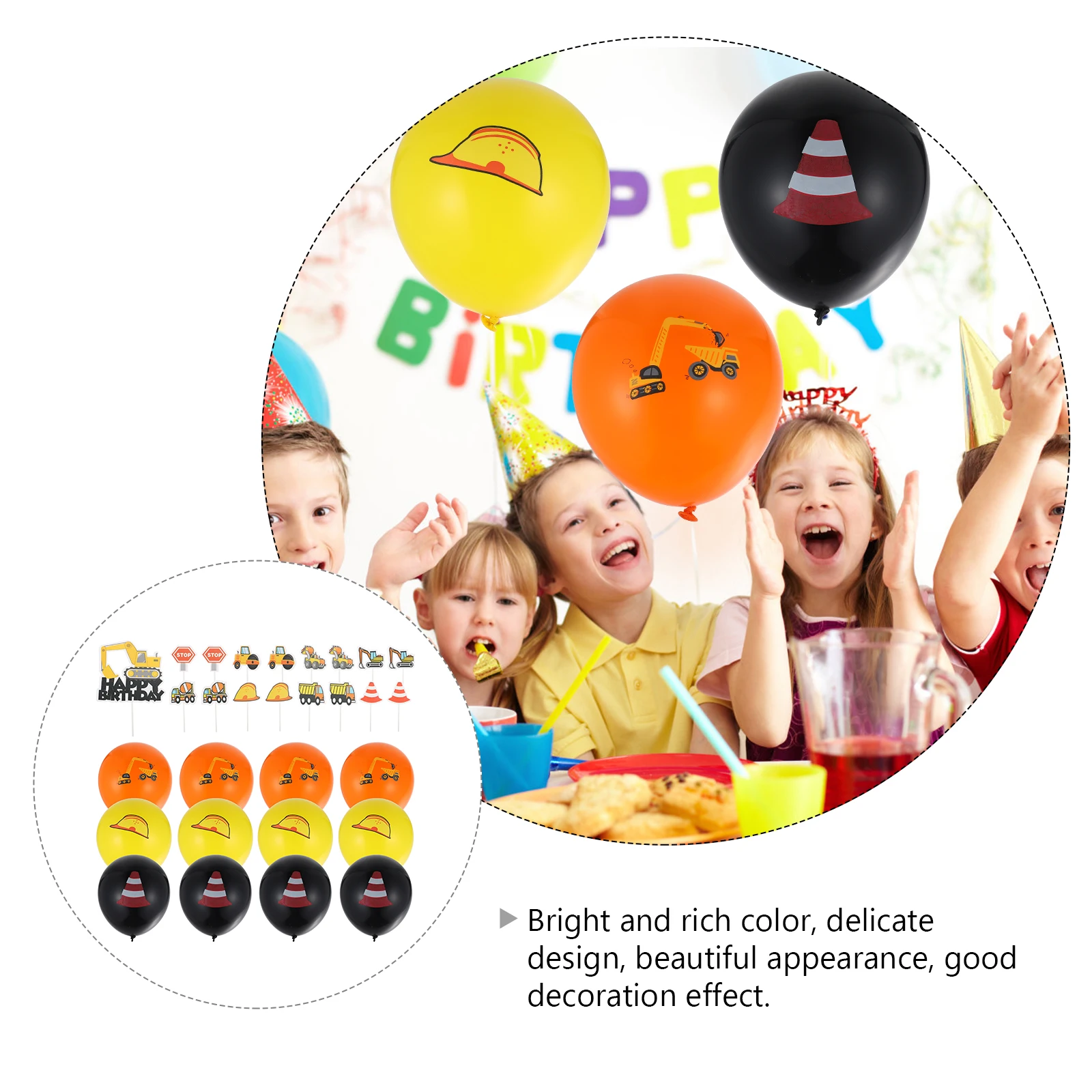 

1 set Construction Party Decorations Engineering Vehicle Balloons Latex White Card Kids Birthday Supplies Bright Colors Theme