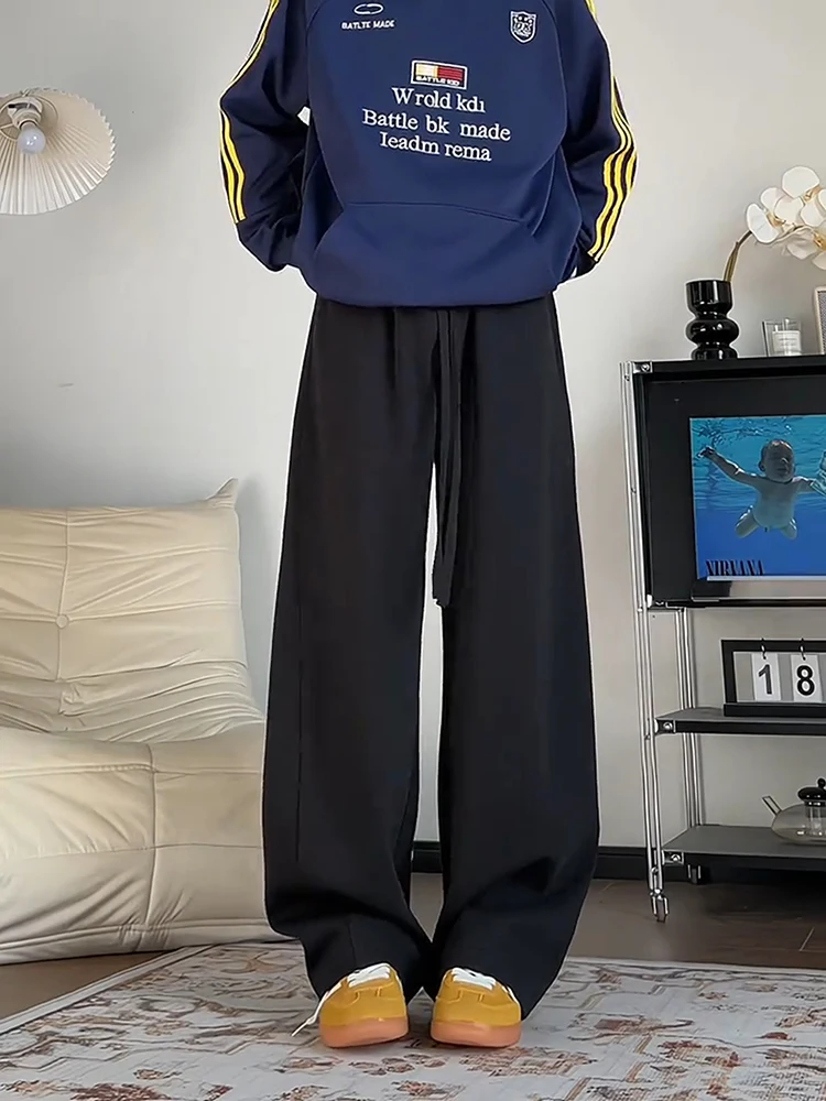 

American Retro Men's Sports Pants Spring Autumn Slant Cut Design Scythe Sweatpants Straight Leg Wide Leg Casual Pants