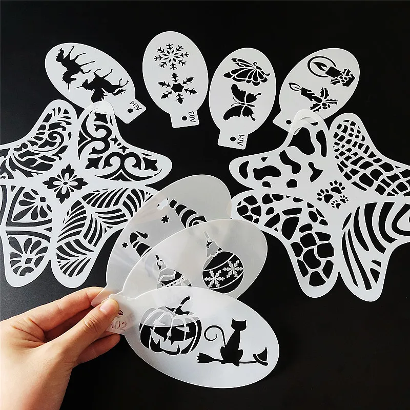 Stencils for Body Painting Face Art Halloween Birthday Party DIY Makeup Stamps Temporary Tattoos Reusable Stencils Plastics