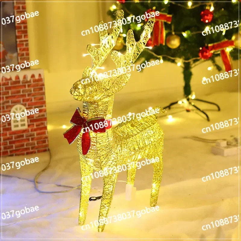 Christmas Deer Pulling Car Luminous Wrought Iron Deer Pulling Sleigh Car Christmas Large-scale Scene Ornaments Decoration Props