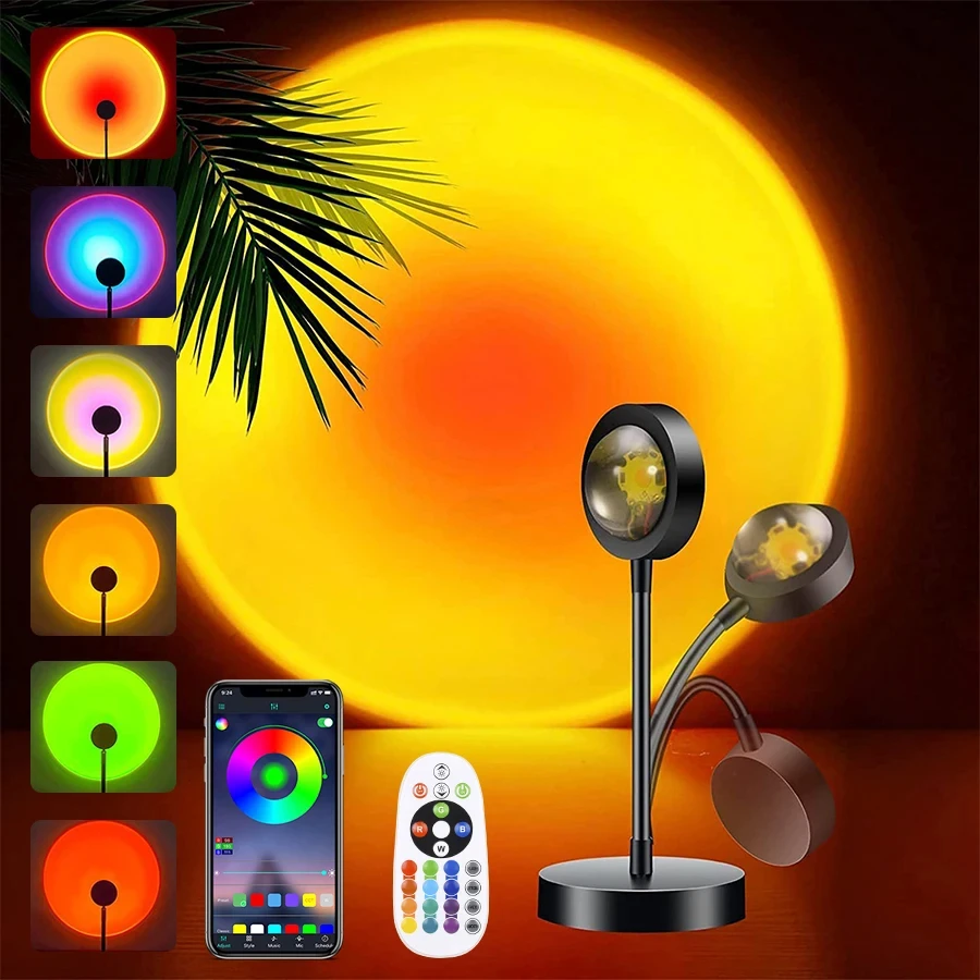 Sunset Projector Lamp Bluetooth Night Light Rainbow Atmosphere Light Room Decor Background Wall Decoration Bedroom Table Lamp