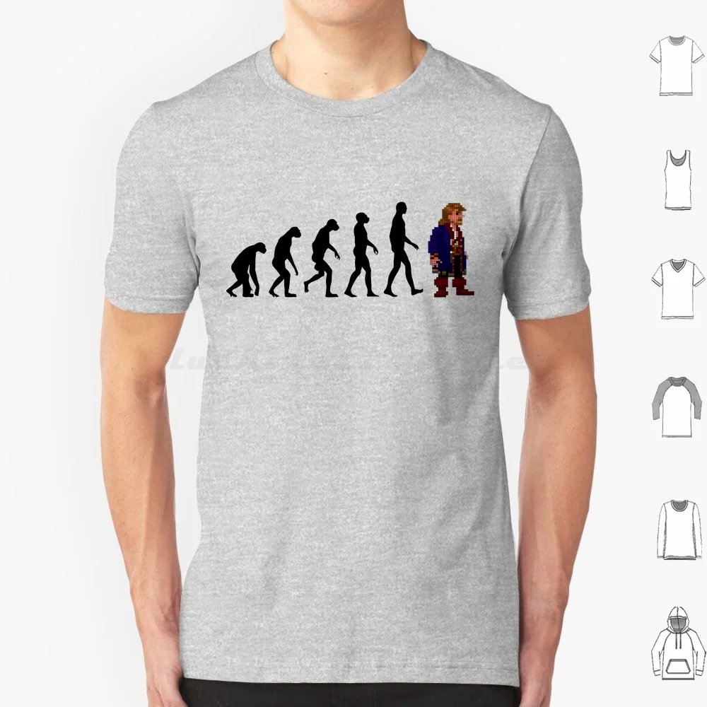 Guybrush évolution t-shirt coton hommes femmes bricolage impression Guybrush Treepwood singe île classique Pc jeu 8 bits évolution humaine