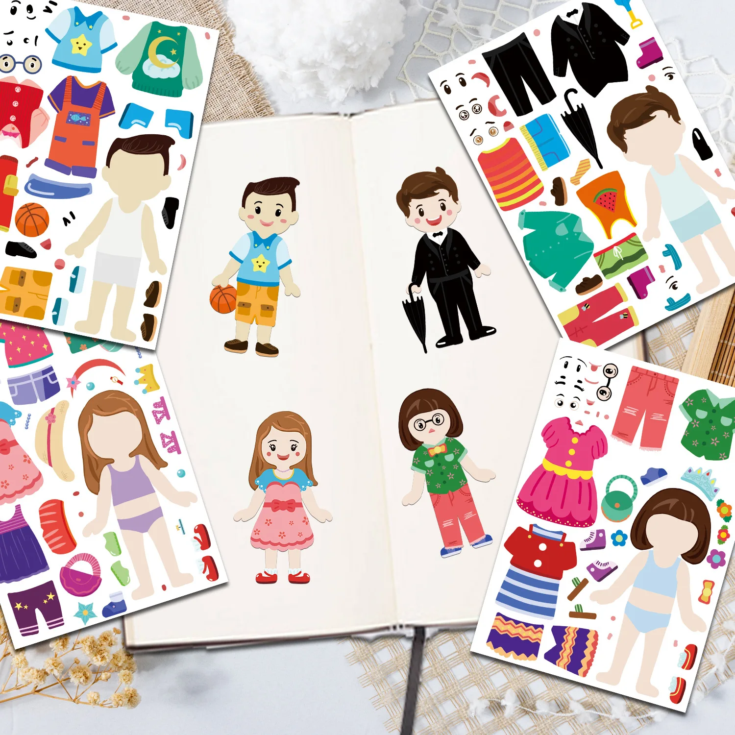 8/16/32PCS Funny Children's Dress Up Puzzle Stickers Cute Cartoon Creative Fun Kids Puzzle Account Material Waterproof Sticker