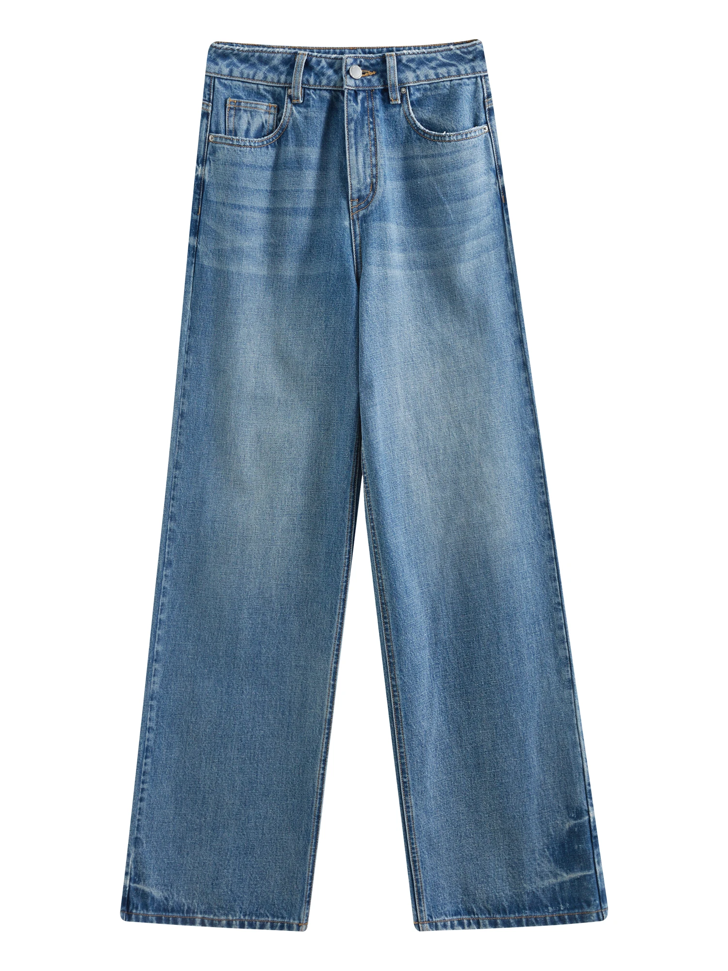 FSLE Retro Washed High Waist Straight Jeans for Women 2025 Spring New Commuting Slim Pants 25FS11165