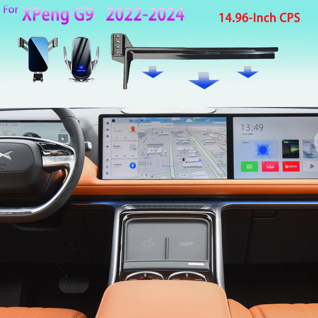 For Xpeng G9 2022-2024 Car Specific Phone Holder with Wireless Fast Charging Dashboard Mount for Ultra Large 14 96 Inch Screen
