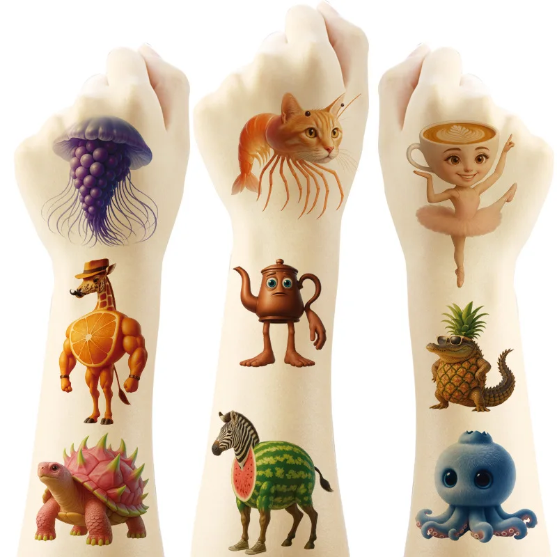 20 stks Abstract Tung Sahur Italiaanse Brainrot Tattoo Stickers Grappige Dieren Tijdelijke Nep Tatoeages Cartoon Arm Gezicht Body Art