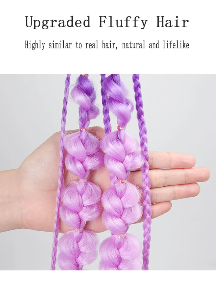 1PC Colorful gradient lantern bubble ponytail fashionable women's street style long hand-braided ponytail wig
