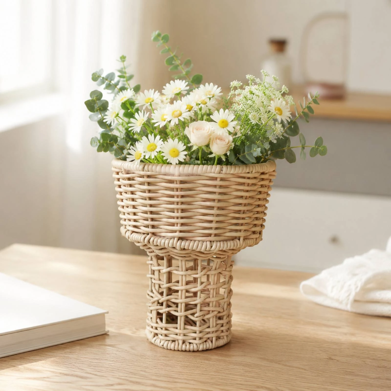 Handwoven Willow Basket Decorative Rounded Willow Basket with Rolled Rims Long-Lasting Rustic for Photography Prop