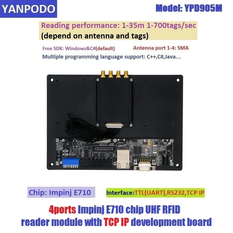 Imagem -03 - Yanpodo Impinj Módulo Leitor Rfid Uhf de Longo Alcance Leitura 135m Módulo para Gerenciamento Logístico Tempo de Corrida Esportiva Chip E710