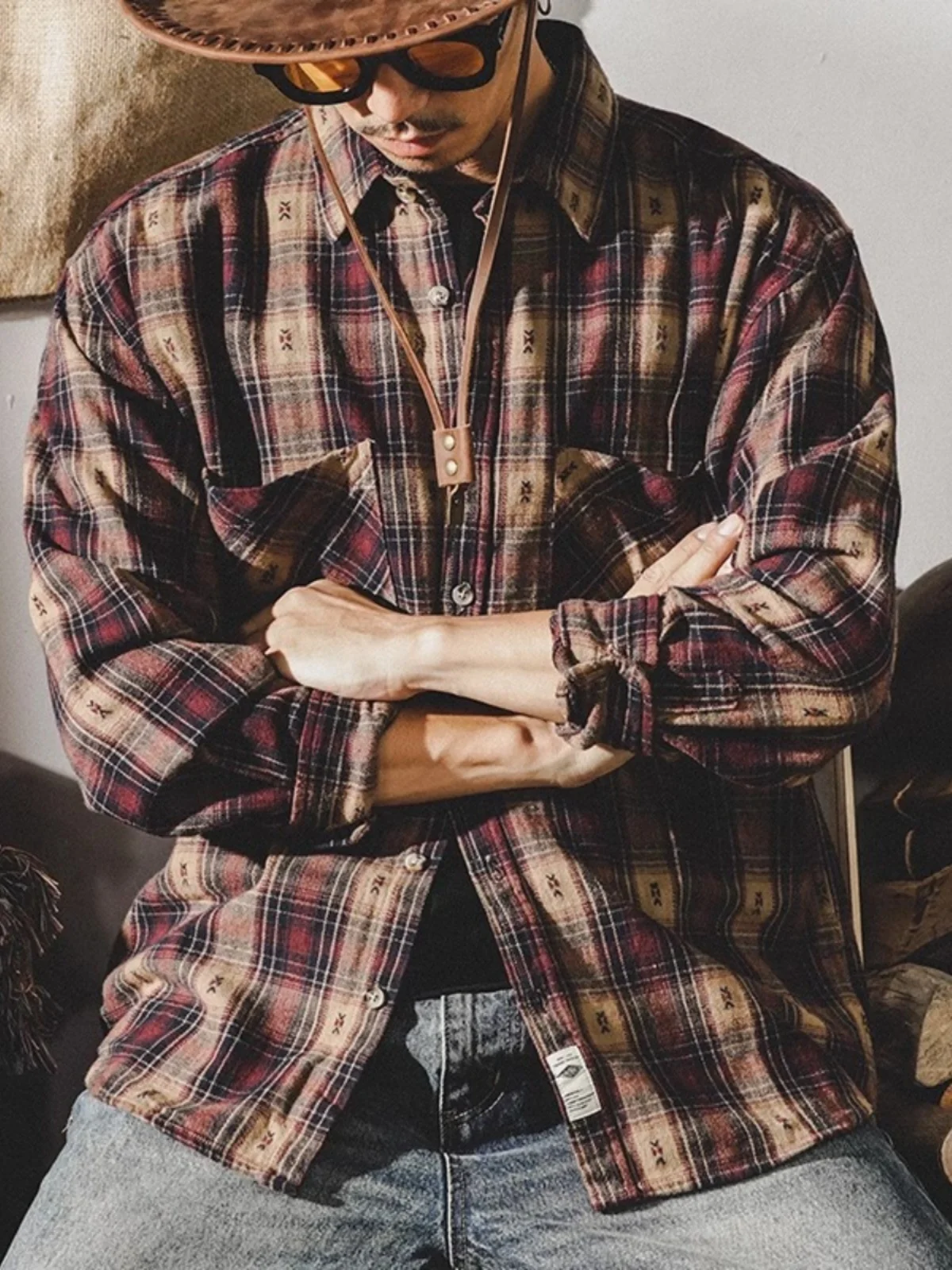 

Классическая американская мужская рубашка в клетку в стиле ретро с длинным рукавом, повседневная, в британском стиле, весенне-осенняя верхняя одежда свободного кроя с острым воротником