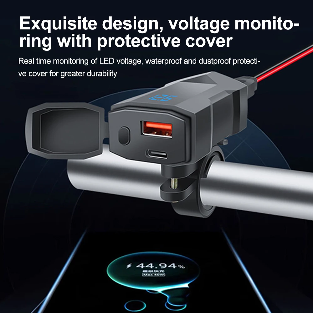 PD QC3.0 Motorcycle USB Fast Charger Handlebar Dual USB Socket with Switch Voltmeter Waterproof 12V Power Supply Adapter view 2