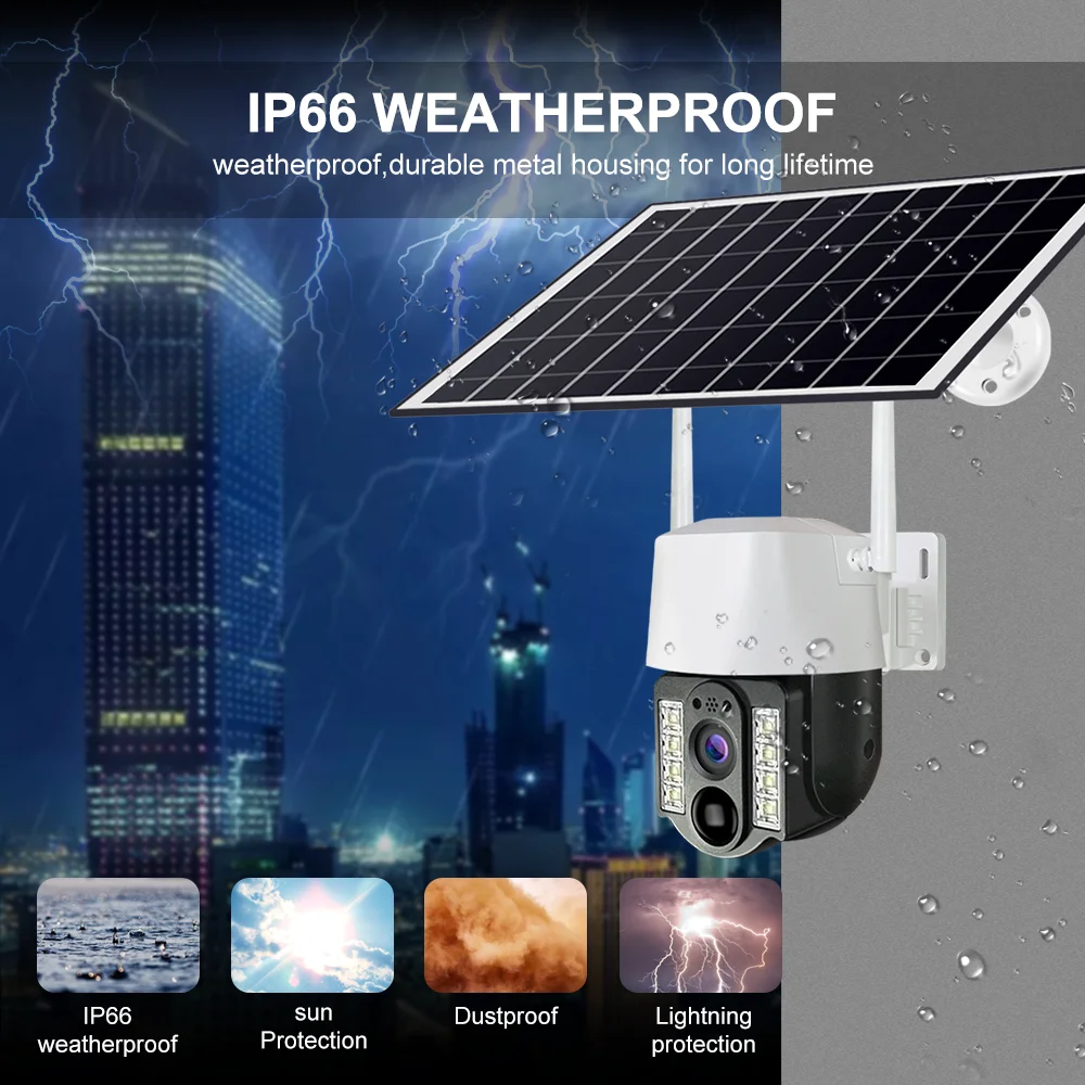 Kamera Solar WIFI 4K 4MP 1080P HF IP, Kamera CCTV nirkabel lensa ganda luar ruangan tahan air pelindung keamanan rumah V380 PRO