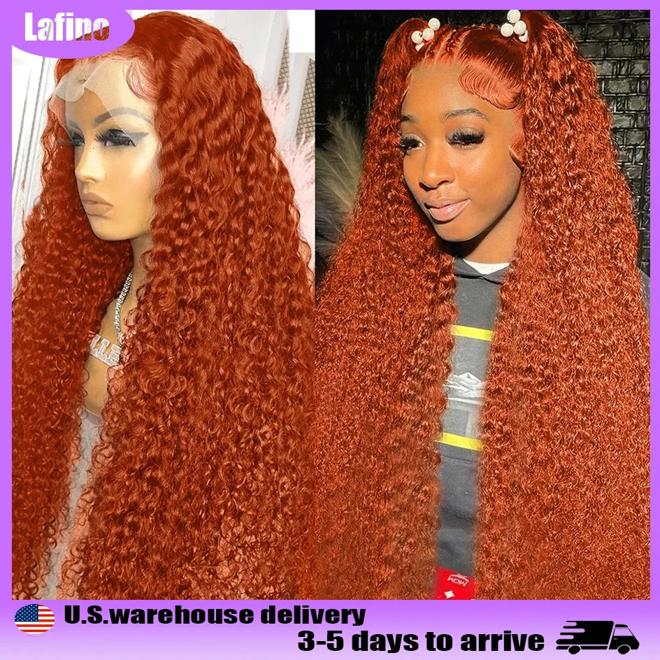 Lafino Deep Wave Frontal Wig 13x6 Hd Lace 13x4 Hd Lace Frontal Wigs Curly Wigs Water Wave 350 Orange Ginger Human Hair Wig