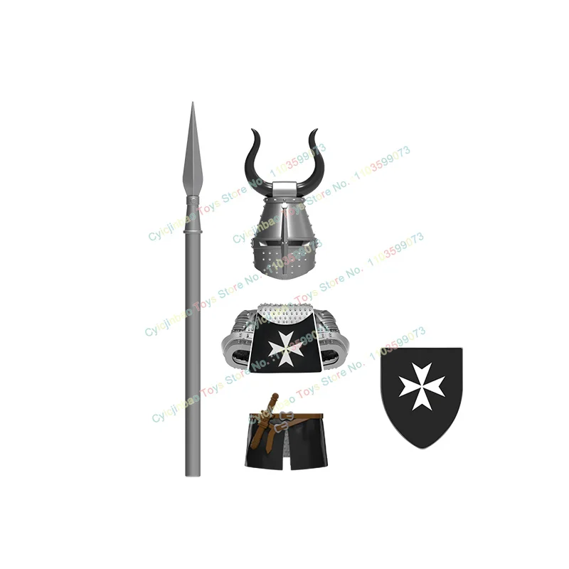 Medieval War Crusader Figure Temple Sepulchre Teutonic Hospital Heavy Armor Knight Armour Kids Blocks Toys Gift DT8901