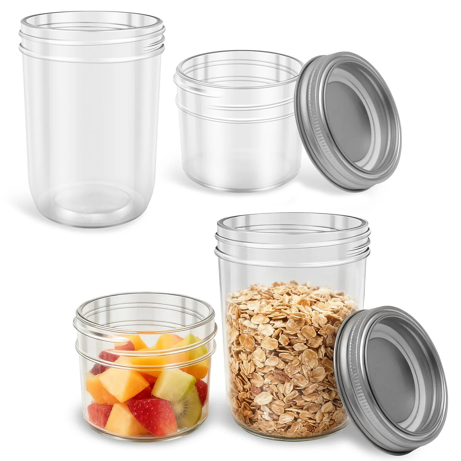 

2/4 шт. стеклянная герметичная банка, прозрачная ночная банка для овса с крышкой, кухонный контейнер для хранения, банка для маринования, подходит для джема, салата, меда
