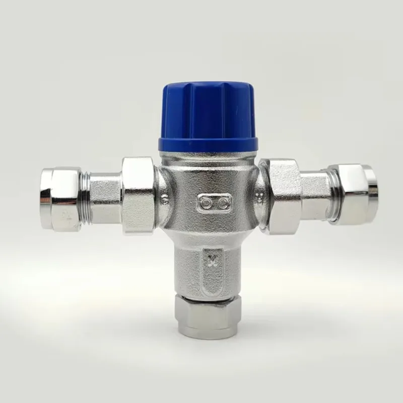 

Adjustable Temperature Brass Nickel Plated Thermostatic Mixing Valve with Compression Connection
